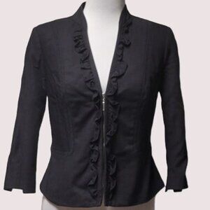 WHBM Ruffle Trimmed Black Blazer w/Front Zipper | Size‎ 4
